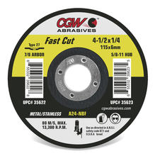 CGW Abrasives 35647 - Fast Cut 1/4" Depressed Center Grinding Wheels