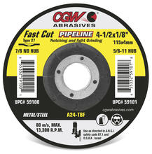 CGW Abrasives 59100 - Pipeline 1/8" Depressed Center Grinding Wheels - Aluminum Oxide